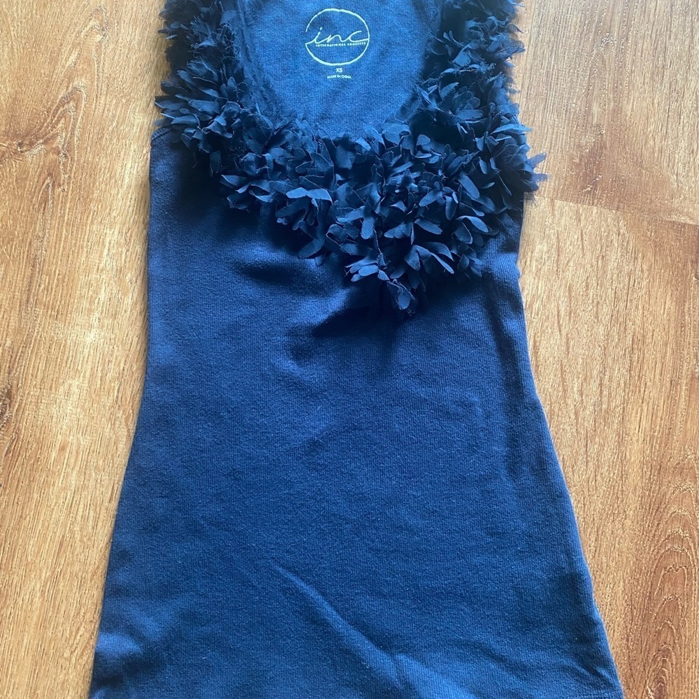 INC International Concepts Women's Navy Tank Top with Fringe Detail - Picture 2 of 4